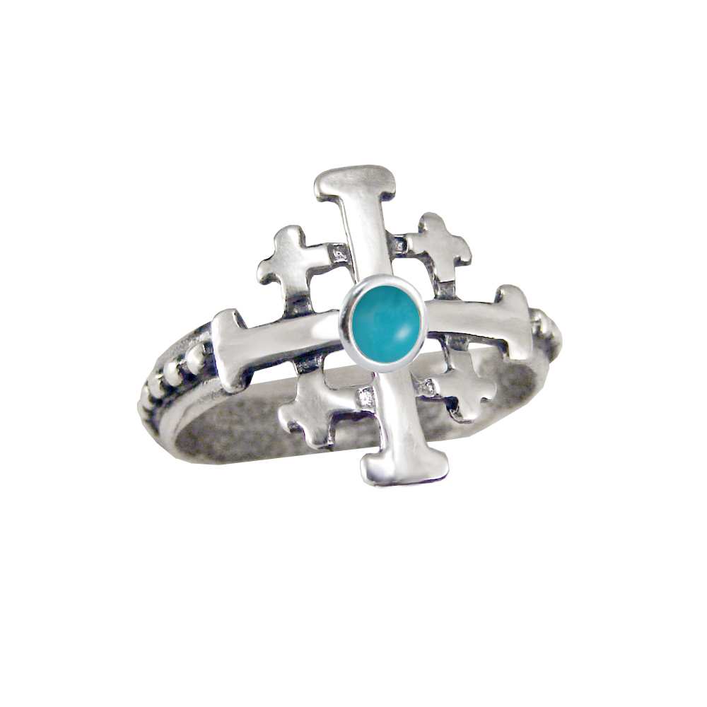Sterling Silver Jerusalem Cross Ring With Turquoise Size 6